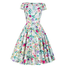 Belle Poque A Cavaleta Curta Manga Vintage Retro 50s Floral Print Cotton Summer Dress BP000008-10